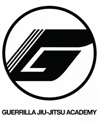 A black and white logo of guerrilla jiu jitsu academy