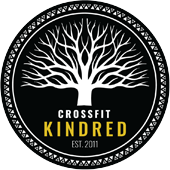 A black and white logo of crossfit kindred.