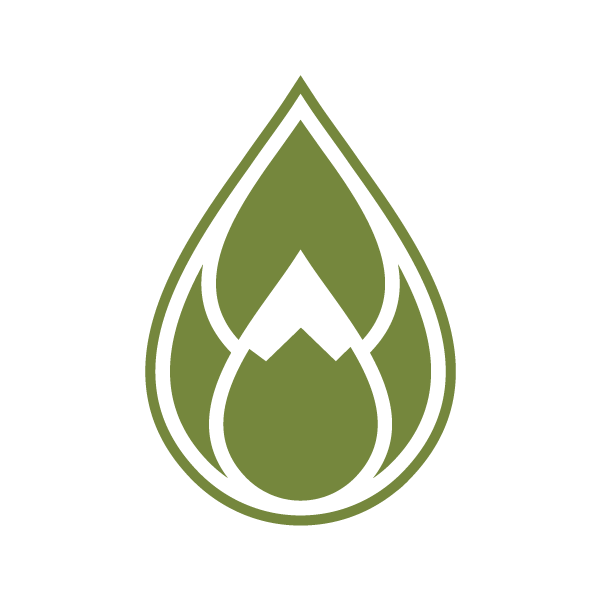 A green and white logo of an oil well.