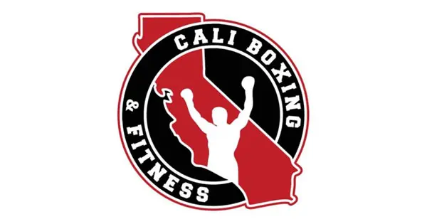 A red and black logo of cali boxing & fitness.