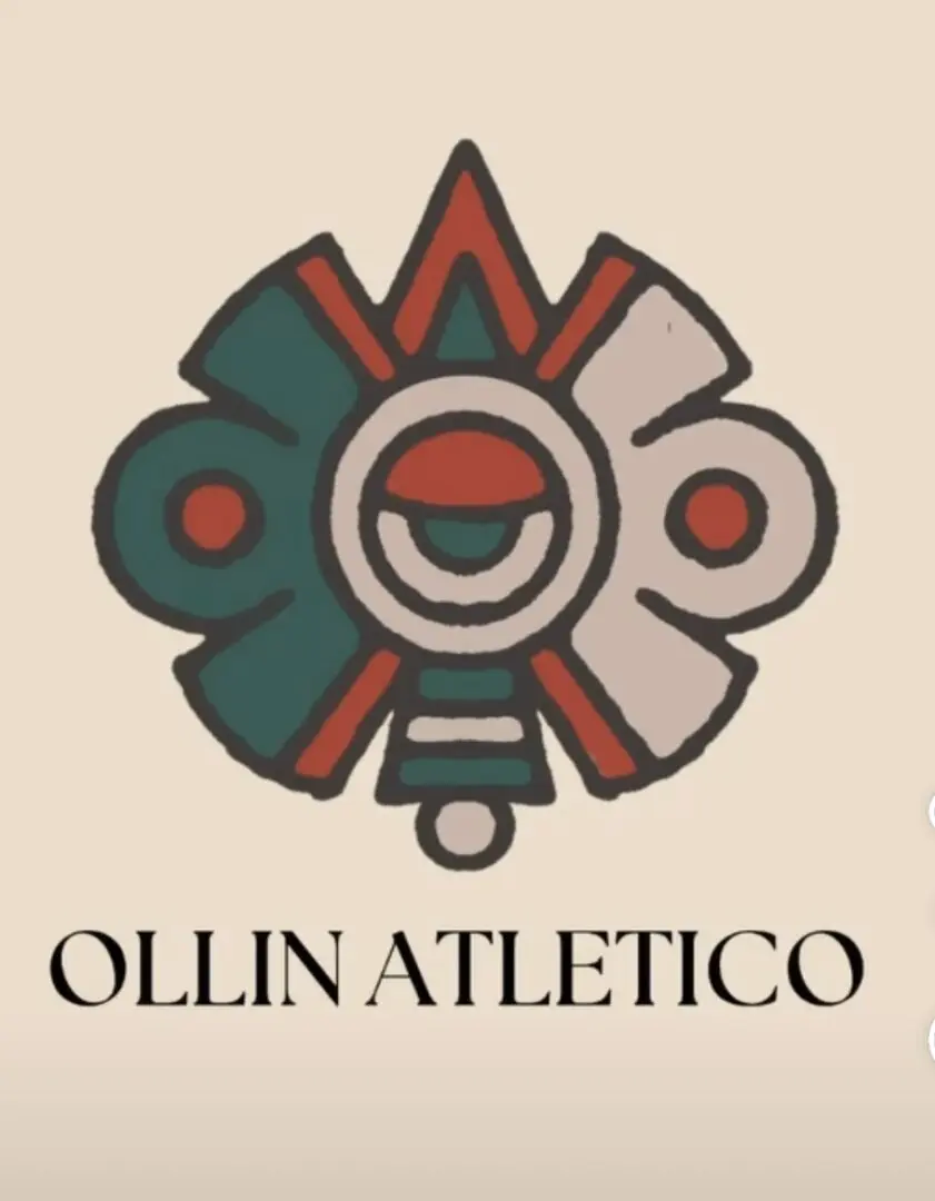 A stylized image of an aztec symbol with the words ollin atletico underneath.