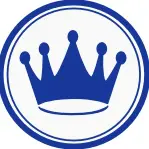 A blue crown in the middle of a circle.