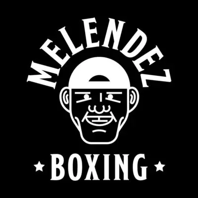 A black and white image of melendez boxing logo