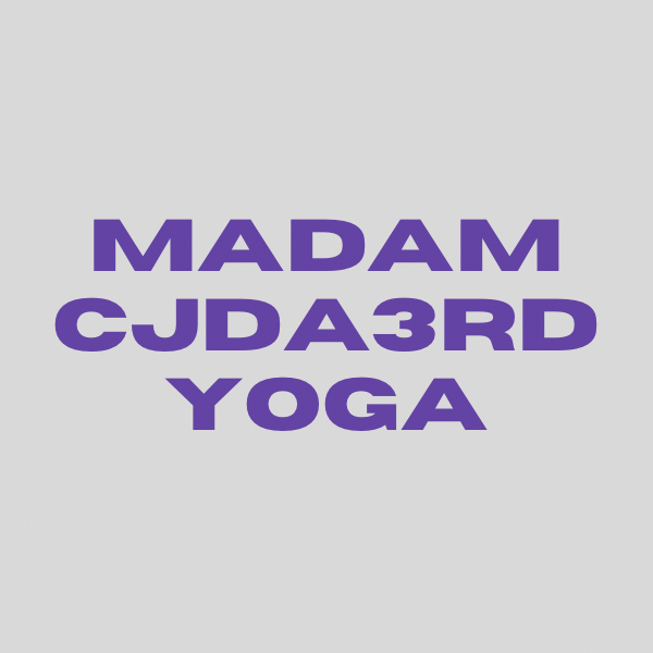 A purple logo for madam cjda 3 rd yoga